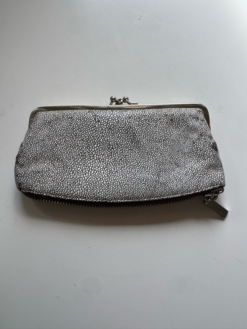 HOBO Silver Pebbled Frame Clutch Wallet